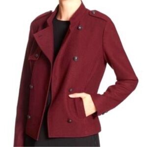 Banana Republic‎ Maroon Burgundy Double-Breasted Military Jacket Recycled Wool